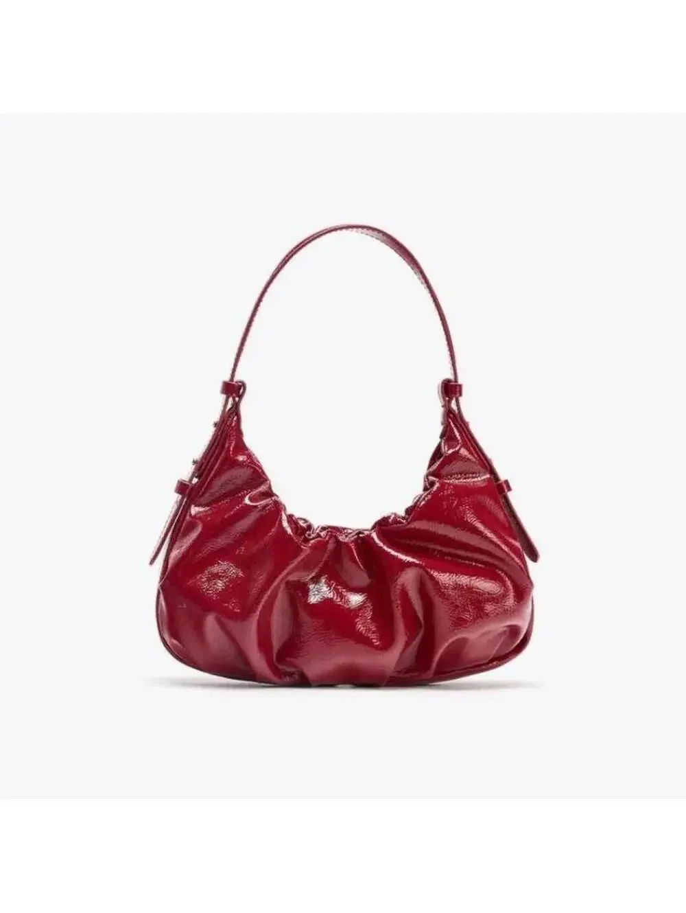 Zara Ruched Scrunched Red Patent Faux Leather Shoulder Bag